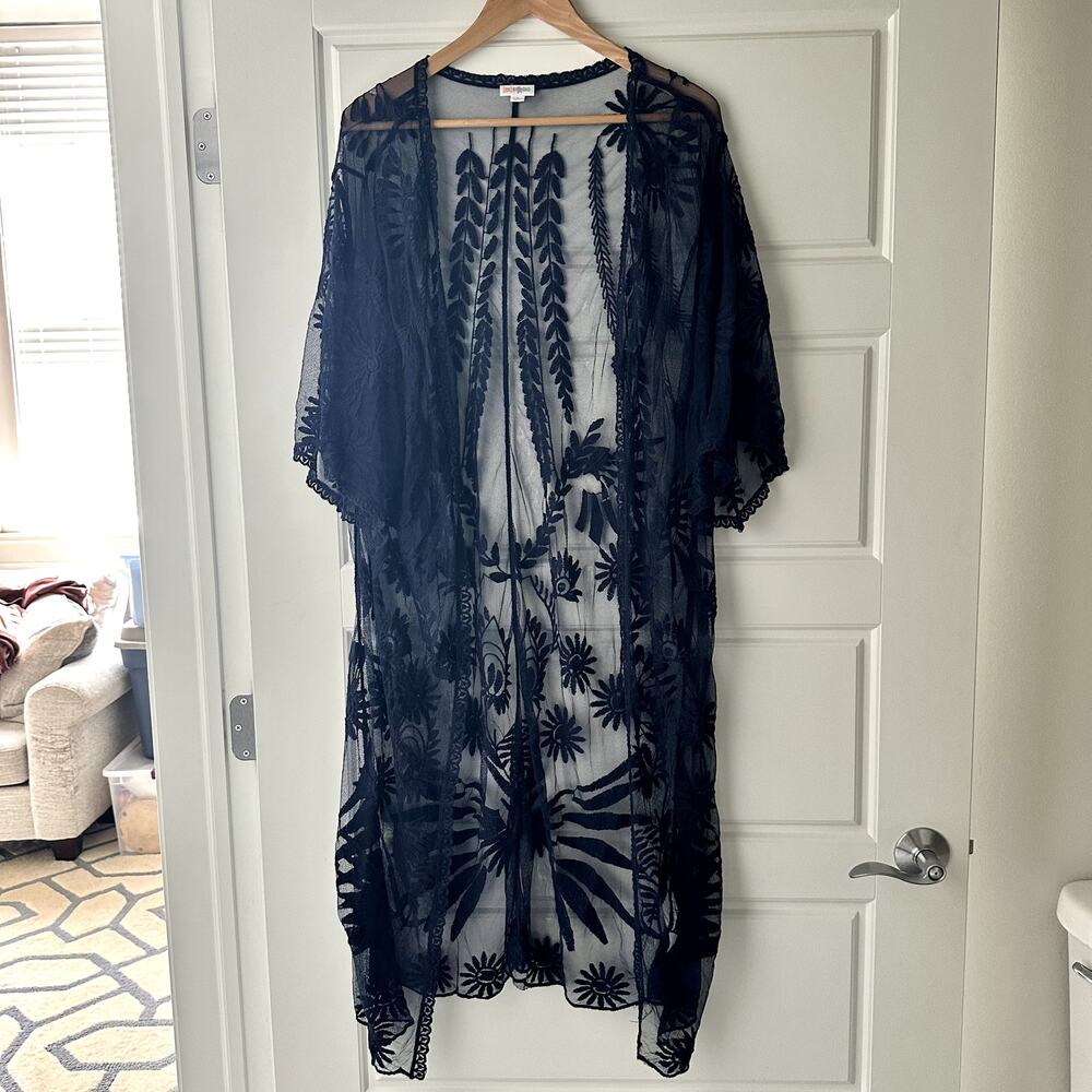 LulaRoe Navy Floral Embroidered Duster Sz S